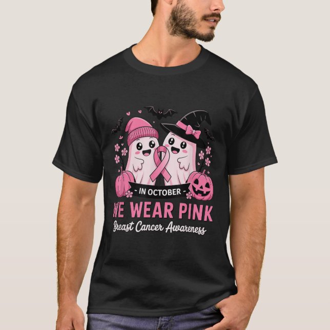 In October We Wear Nk Cute Ghost Breast Cancer Awa T-Shirt (Front)