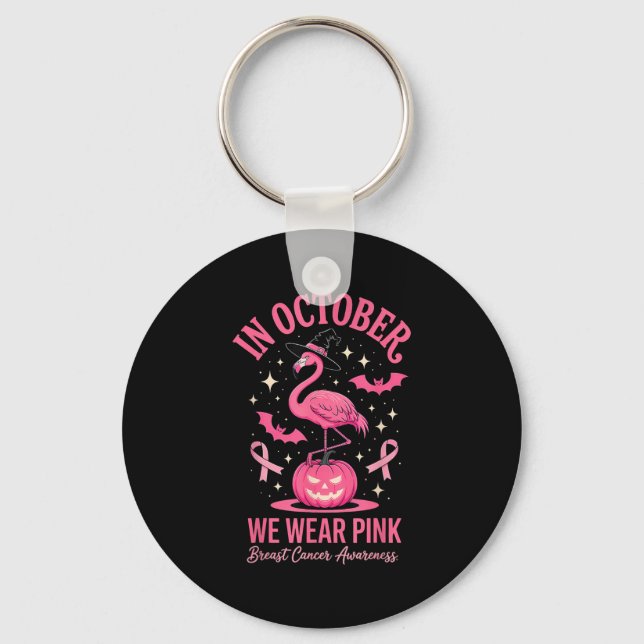 In October We Wear Nk Flamingo Halloween  Key Ring (Front)