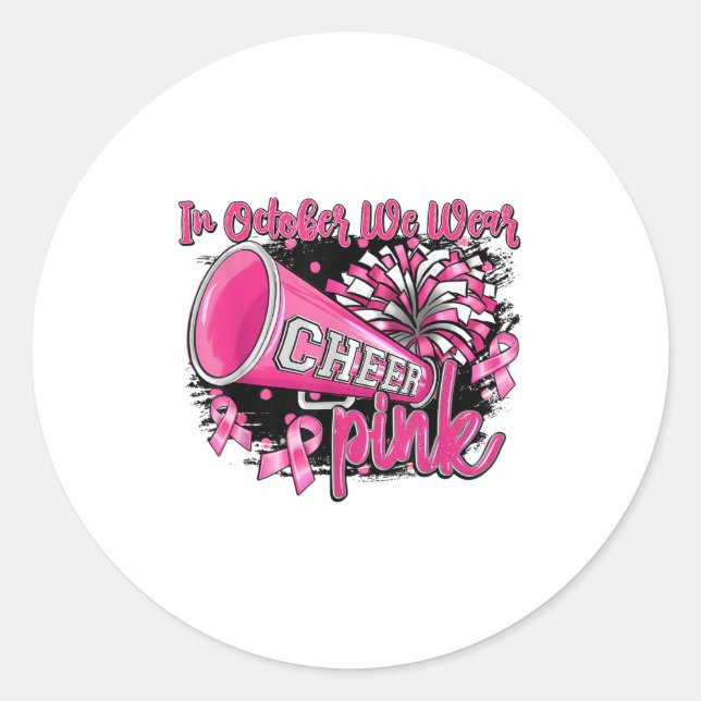 In October We Wear Nk Football Breast Cancer Cheer Classic Round Sticker (Front)