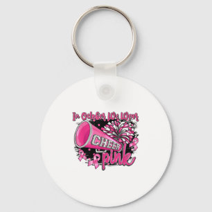 In October We Wear Nk Football Breast Cancer Cheer Key Ring