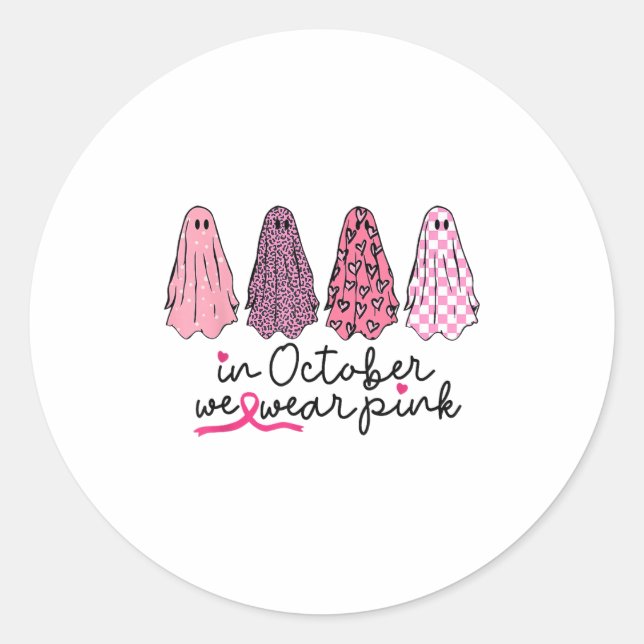 In October We Wear Nk Ghost Boo Halloween Breast C Classic Round Sticker (Front)
