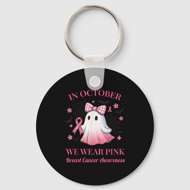 In October We Wear Nk Ghost Breast Cancer Awarenes Key Ring (Front)