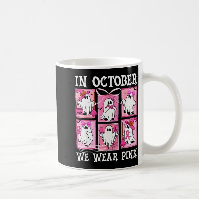In October We Wear Nk Ghost Breast Cancer Hallowee Coffee Mug (Right)