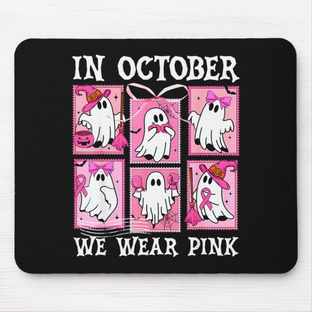 In October We Wear Nk Ghost Breast Cancer Hallowee Mouse Mat (Front)
