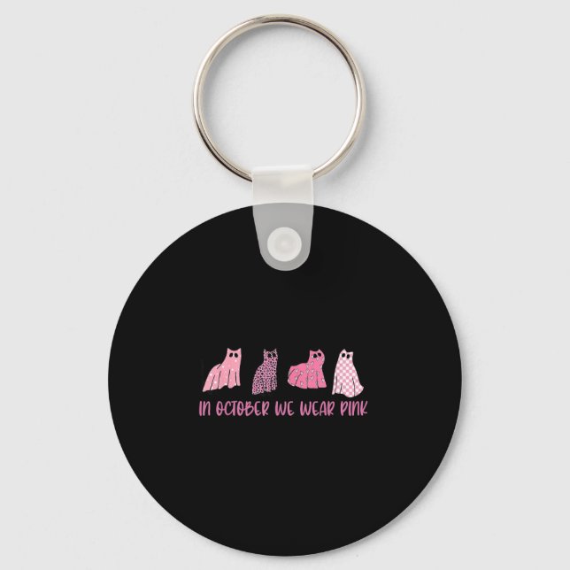 In October We Wear Nk Ghost Cats Breast Cancer Awa Key Ring (Front)