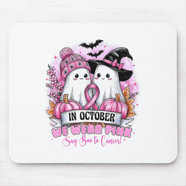 In October We Wear Nk Ghost Halloween Breast Cance Mouse Mat (Front)