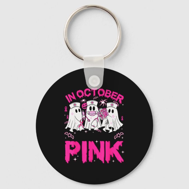In October We Wear Nk Ghost Nurse Halloween Breast Key Ring (Front)