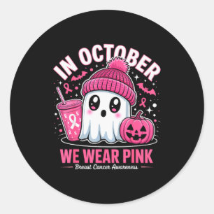 In October We Wear Nk Ghost Witch Breast Cancer Aw Classic Round Sticker