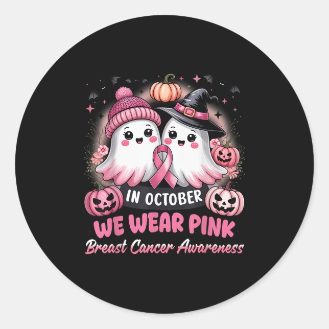 In October We Wear Nk Ghost Witch Breast Cancer Aw Classic Round Sticker (Front)