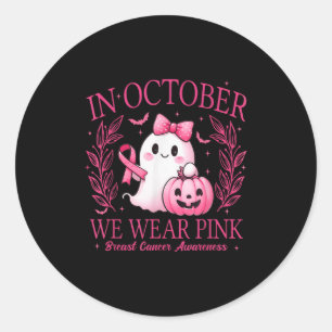 In October We Wear Nk Ghost Witch Breast Cancer Aw Classic Round Sticker