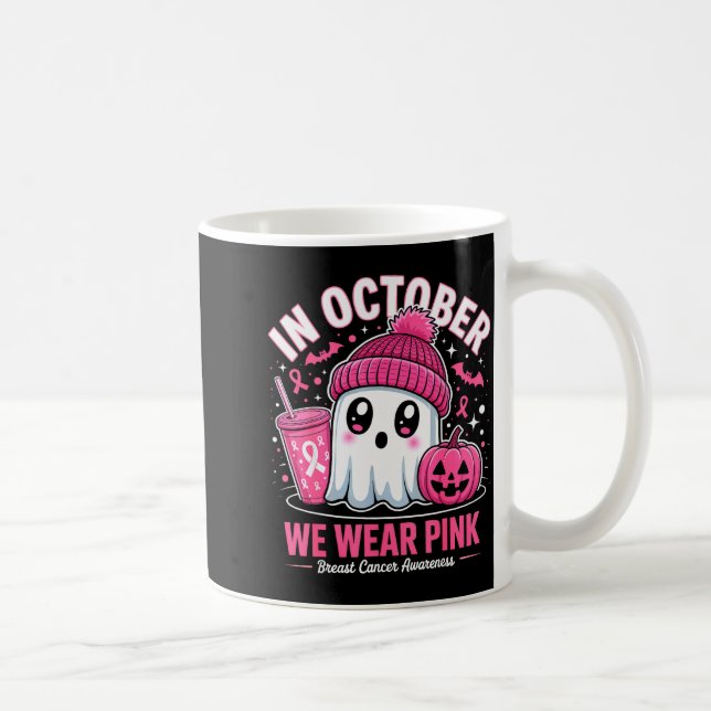 In October We Wear Nk Ghost Witch Breast Cancer Aw Coffee Mug (Right)