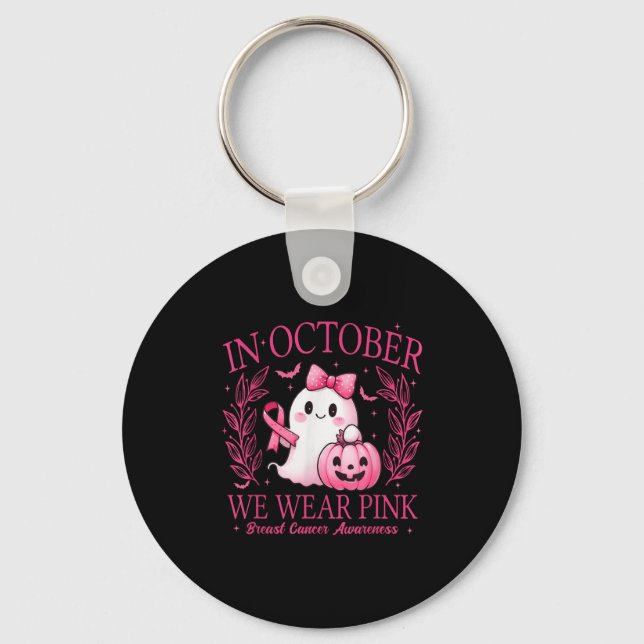 In October We Wear Nk Ghost Witch Breast Cancer Aw Key Ring (Front)