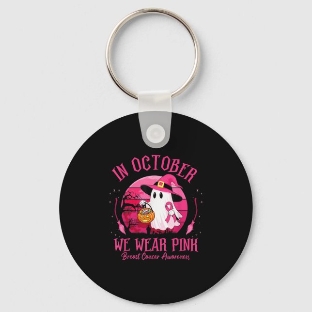 In October We Wear Nk Ghost Witch Breast Cancer Aw Key Ring (Front)