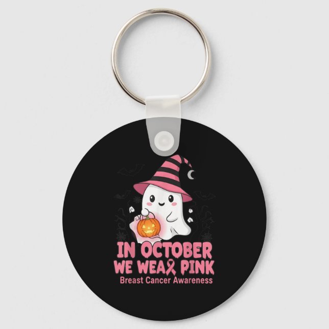 In October We Wear Nk Ghost Witch Breast Cancer Aw Key Ring (Front)