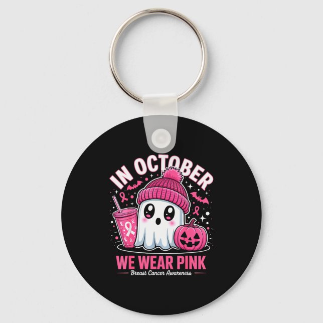 In October We Wear Nk Ghost Witch Breast Cancer Aw Key Ring (Front)