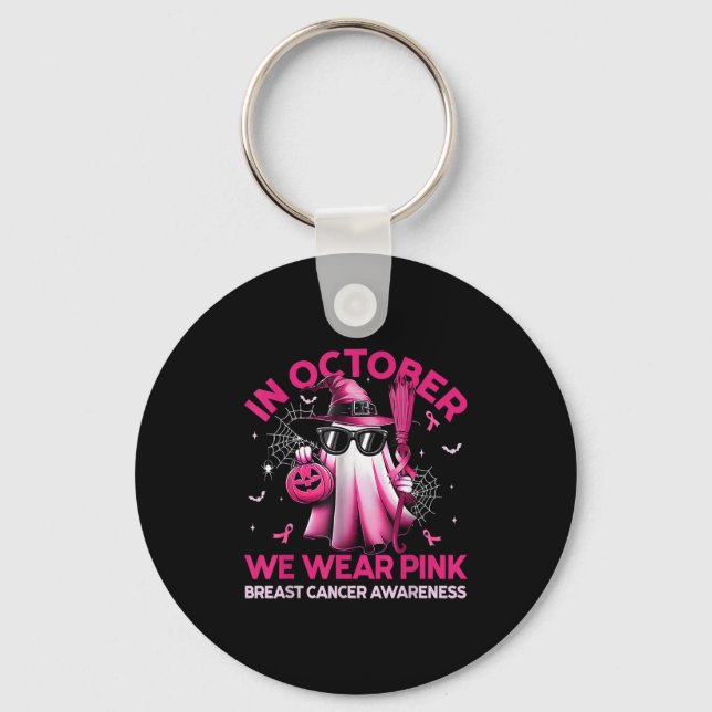 In October We Wear Nk Ghost Witch Breast Cancer Aw Key Ring (Front)