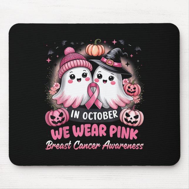 In October We Wear Nk Ghost Witch Breast Cancer Aw Mouse Mat (Front)