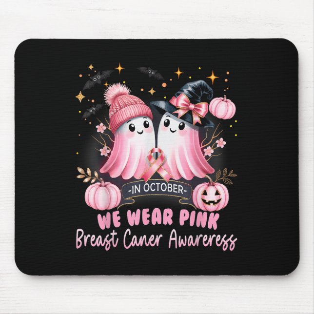 In October We Wear Nk Ghost Witch Breast Cancer Aw Mouse Mat (Front)