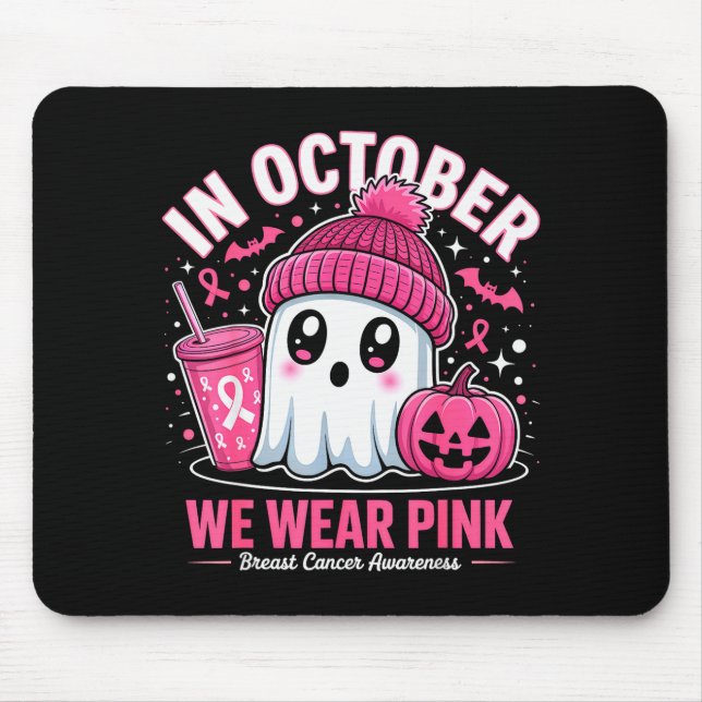 In October We Wear Nk Ghost Witch Breast Cancer Aw Mouse Mat (Front)