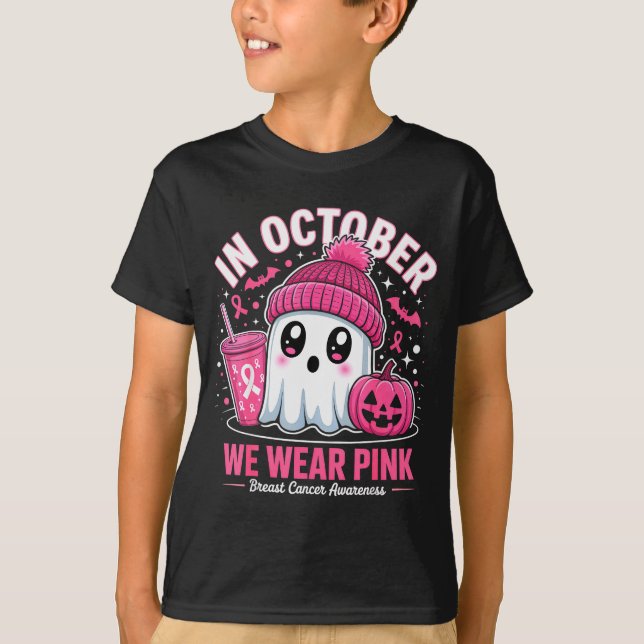 In October We Wear Nk Ghost Witch Breast Cancer Aw T-Shirt (Front)