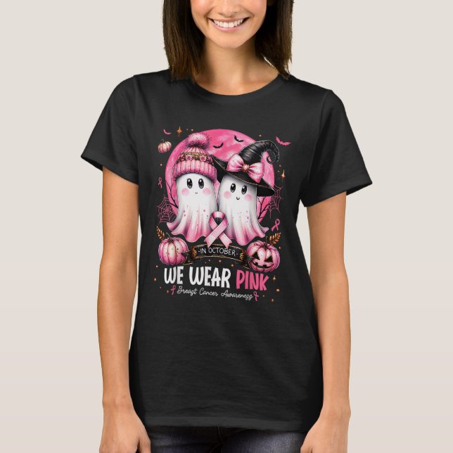 In October We Wear Nk Ghost Witch Breast Cancer Aw T-Shirt (Front)
