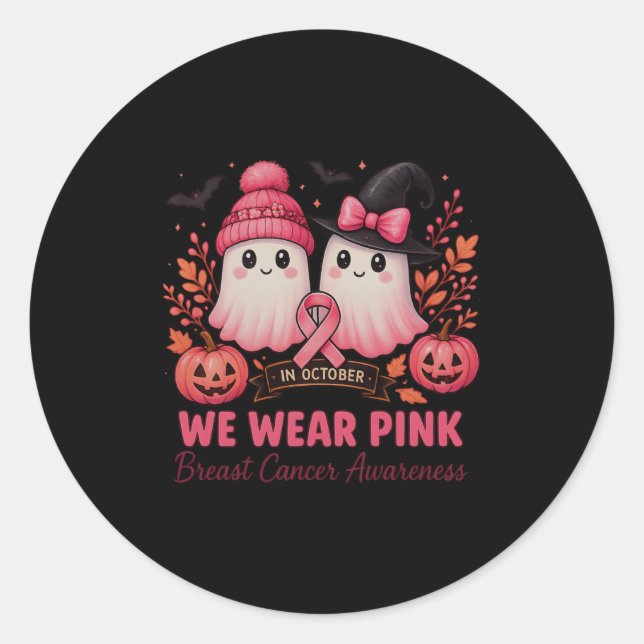 In October We Wear Nk Ghosts Breast Cancer Awarene Classic Round Sticker (Front)