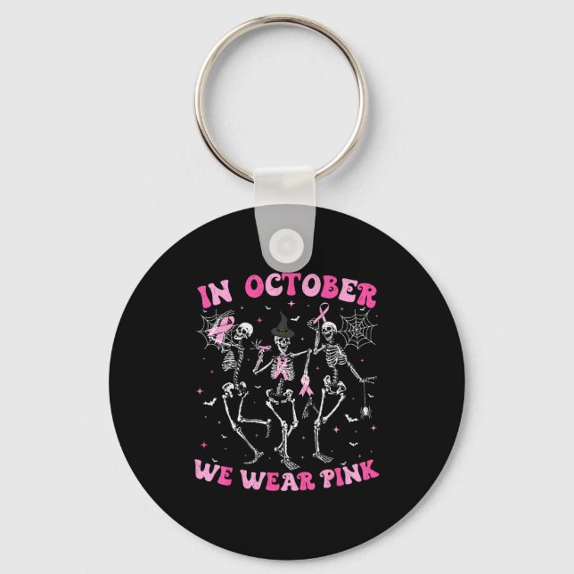 In October We Wear Nk Halloween Breast Cancer Skel Key Ring (Front)