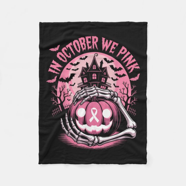 In October We Wear Nk Halloween Pumpkin Skeleton D Fleece Blanket (Front)