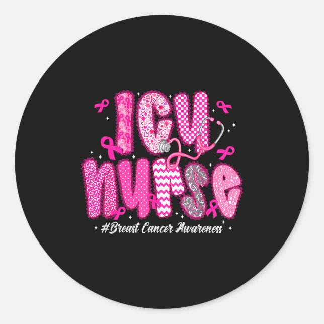 In October We Wear Nk Icu Nurse Breast Cancer Awar Classic Round Sticker (Front)