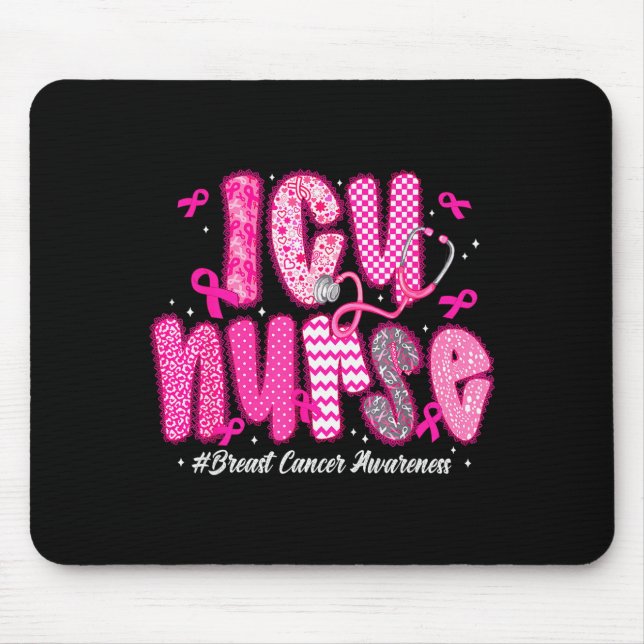 In October We Wear Nk Icu Nurse Breast Cancer Awar Mouse Mat (Front)