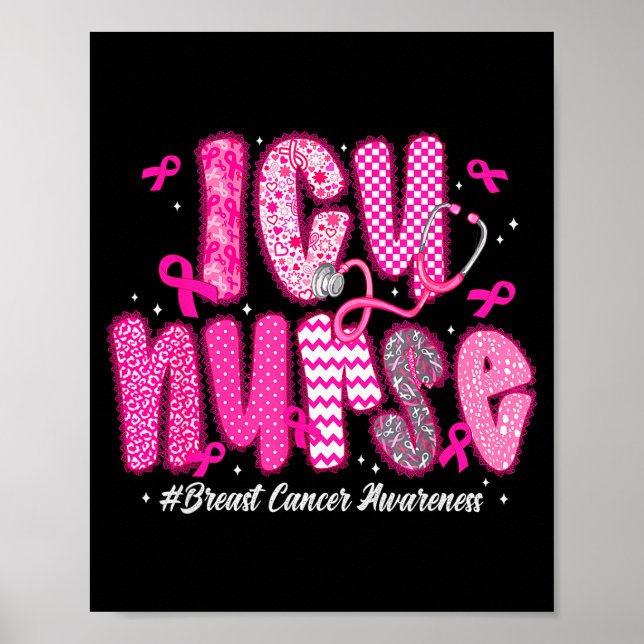 In October We Wear Nk Icu Nurse Breast Cancer Awar Poster (Front)