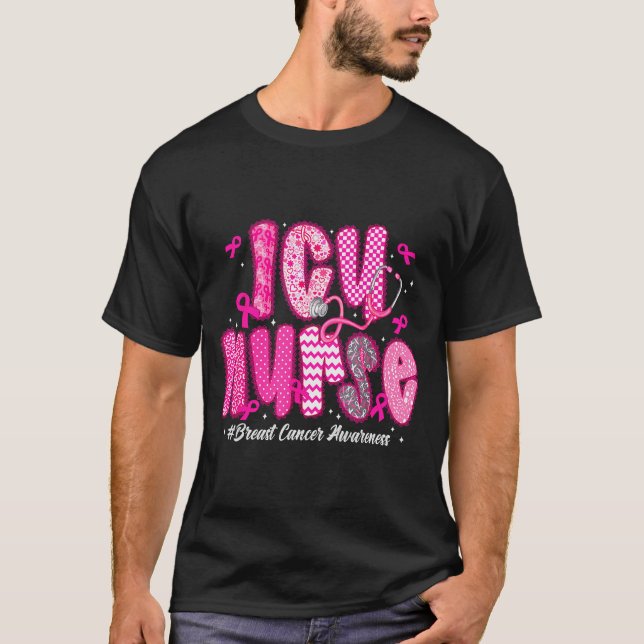 In October We Wear Nk Icu Nurse Breast Cancer Awar T-Shirt (Front)