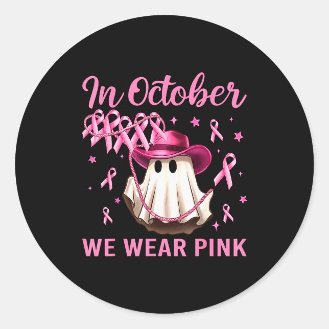 In October We Wear Nk Men Women Breast Cancer Awar Classic Round Sticker (Front)