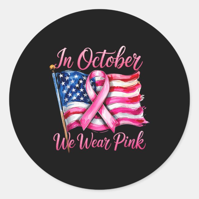 In October We Wear Nk Ribbon 2025 Breast Cancer Aw Classic Round Sticker (Front)