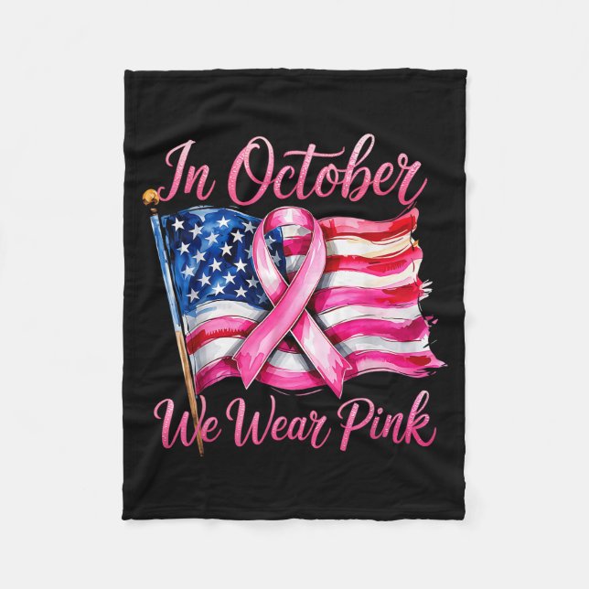In October We Wear Nk Ribbon 2025 Breast Cancer Aw Fleece Blanket (Front)