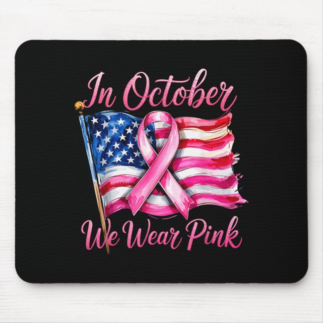 In October We Wear Nk Ribbon 2025 Breast Cancer Aw Mouse Mat (Front)