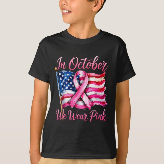 In October We Wear Nk Ribbon 2025 Breast Cancer Aw T-Shirt (Front)