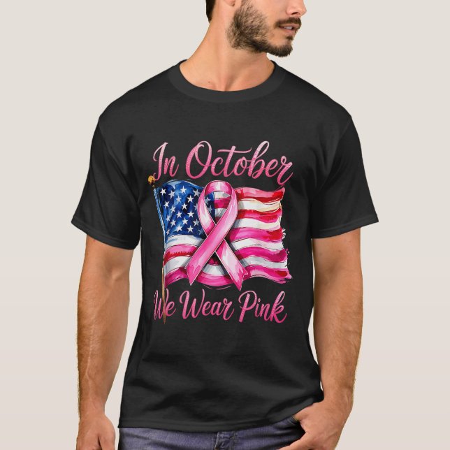 In October We Wear Nk Ribbon 2025 Breast Cancer Aw T-Shirt (Front)