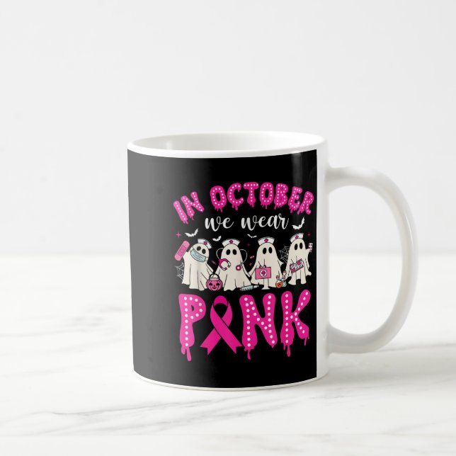 In October We Wear Nk Ribbon Ghost Nurse Halloween Coffee Mug (Right)