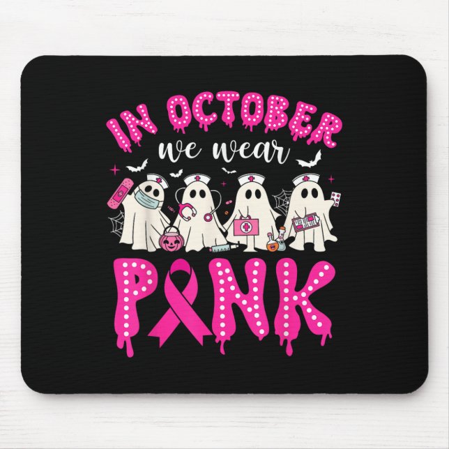In October We Wear Nk Ribbon Ghost Nurse Halloween Mouse Mat (Front)