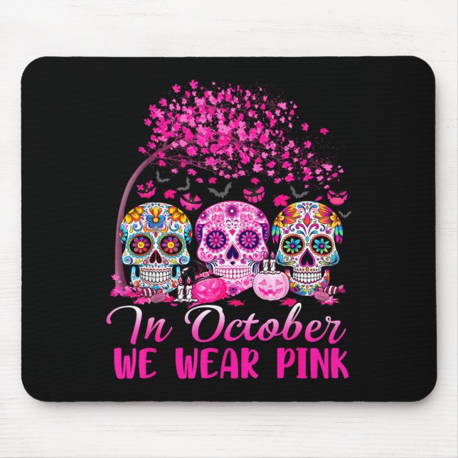 In October We Wear Nk Sugar Skull Halloween Breast Mouse Mat (Front)