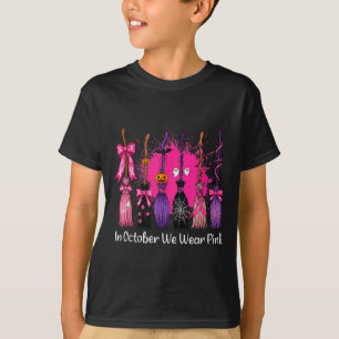 In October We Wear Nk Witch Broom Breast Cancer Ha T-Shirt