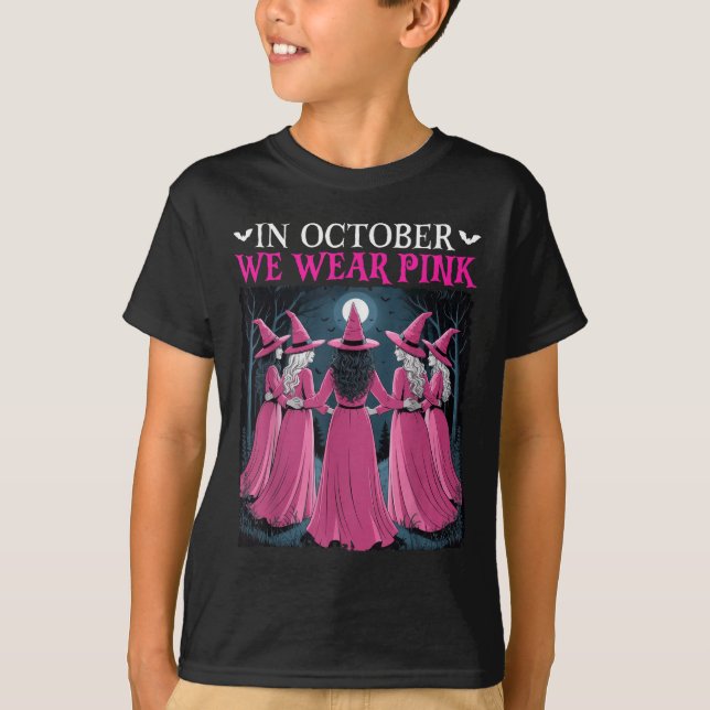 In October We Wear Nk Witch Halloween Breast Cance T-Shirt (Front)