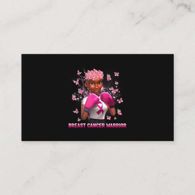 In October We Wear Pink Black Woman Breast Cancer  Business Card (Front)
