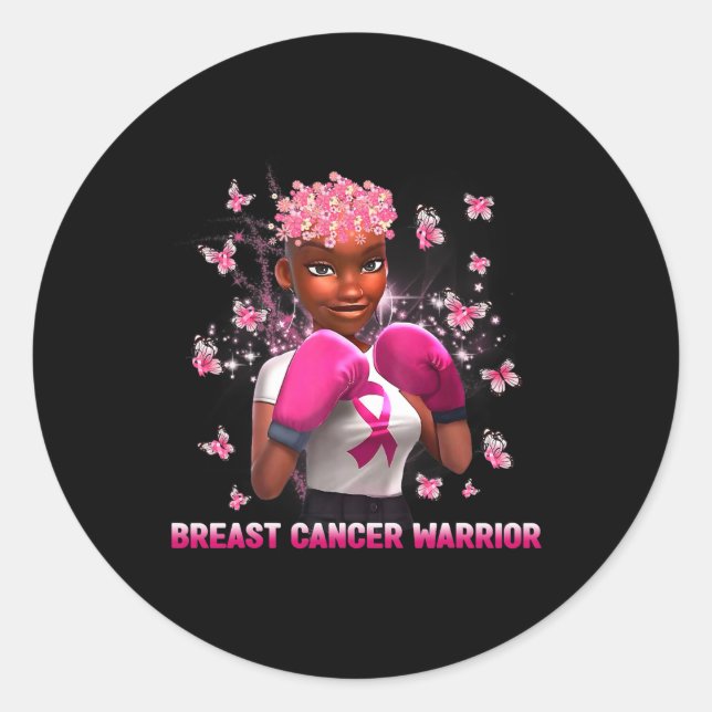 In October We Wear Pink Black Woman Breast Cancer  Classic Round Sticker (Front)