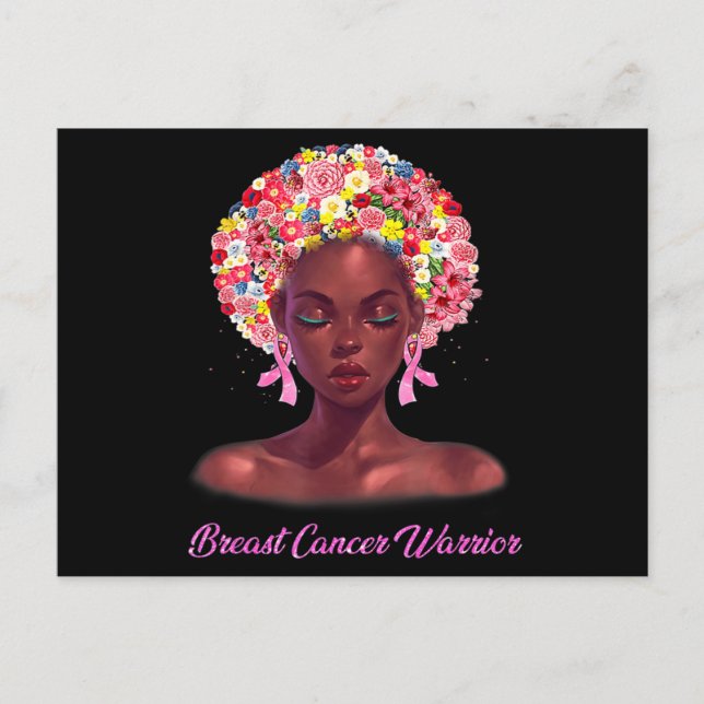 In October We Wear Pink Black Woman Breast Cancer  Postcard (Front)