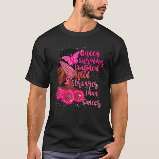 In October We Wear Pink Black Woman Breast Cancer  T-Shirt (Front)