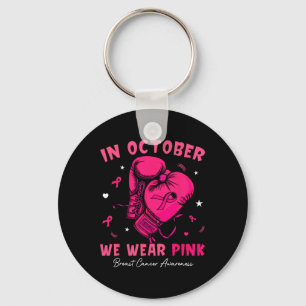 In October We Wear Pink Boxing Glove Breast Cancer Key Ring
