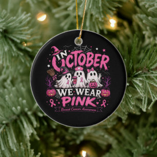 in October We Wear Pink Breast Cancer Awareness Ceramic Tree Decoration