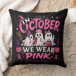in October We Wear Pink Breast Cancer Awareness Cushion
